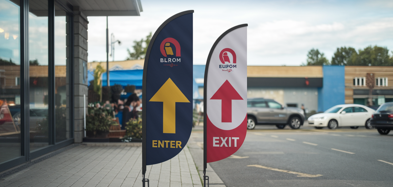 Directional Feather Flags for Customer Guidance