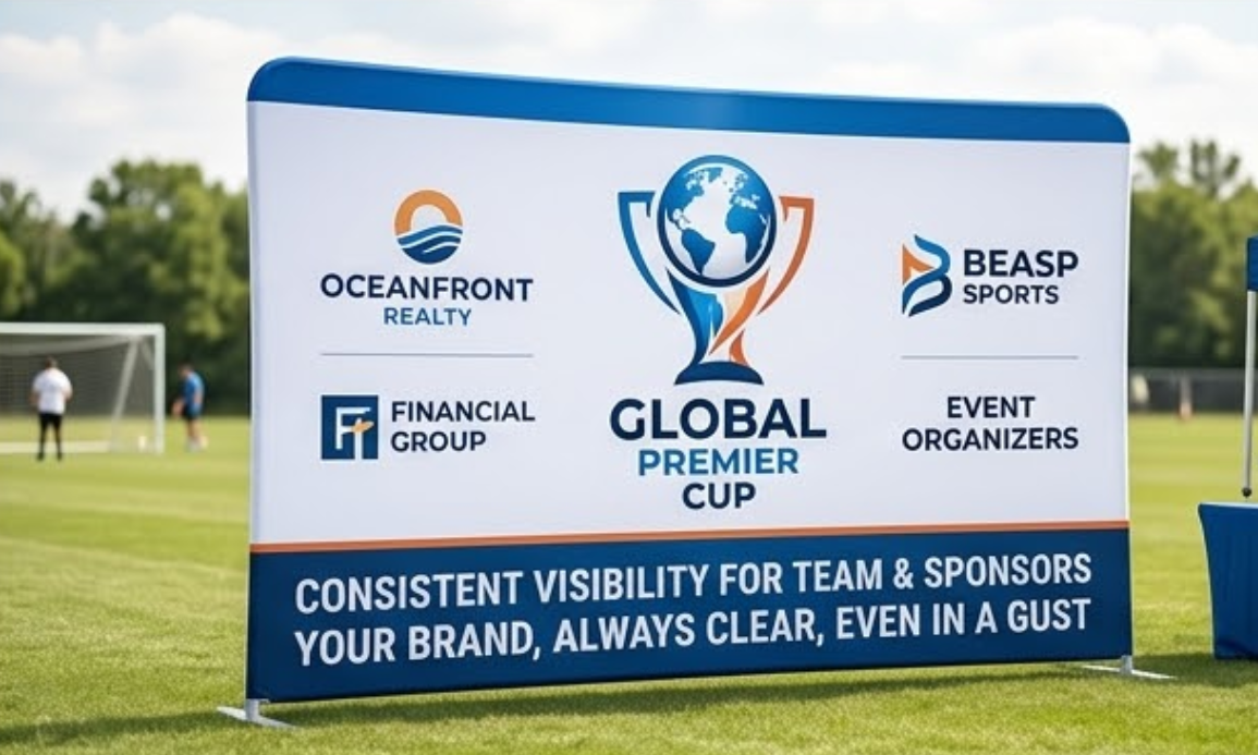 Custom mesh soccer banners for windy outdoor fields